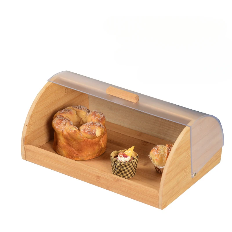 Food Storage Acrylic Containers - 竹製ブレッドボックス、アクリル製透明蓋付き、キッチン用品食品保存容器、ペストリーキャビネットオーガナイザー、アクセサリーツール