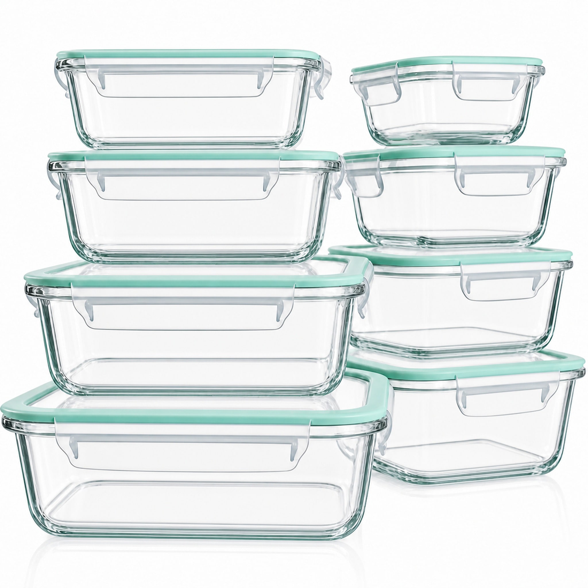 Food Storage Containers Glass - 16個の密閉ガラス製食品保存容器、ピクニックボックス、電子レンジ・オーブン対応 - サラダ、果物、野菜、サンドイッチ、ランチボックスに最適 | 密閉保管 |