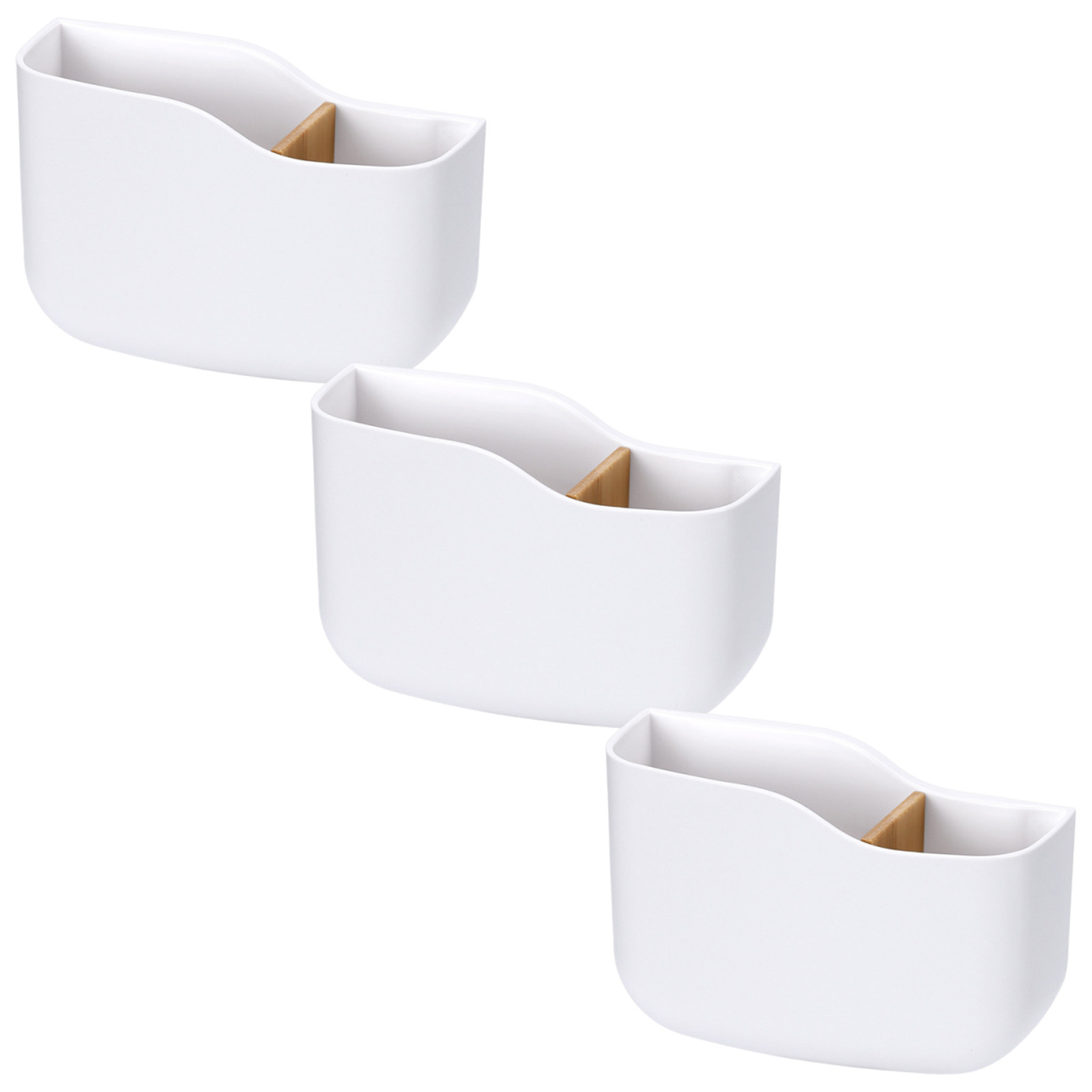 Food Storage Organizer - 3個入りリモコンホルダー 壁掛けオーガナイザー 竹製仕切り ドリル不要 メディアプレーヤー収納ボックス スマホ充電ラック