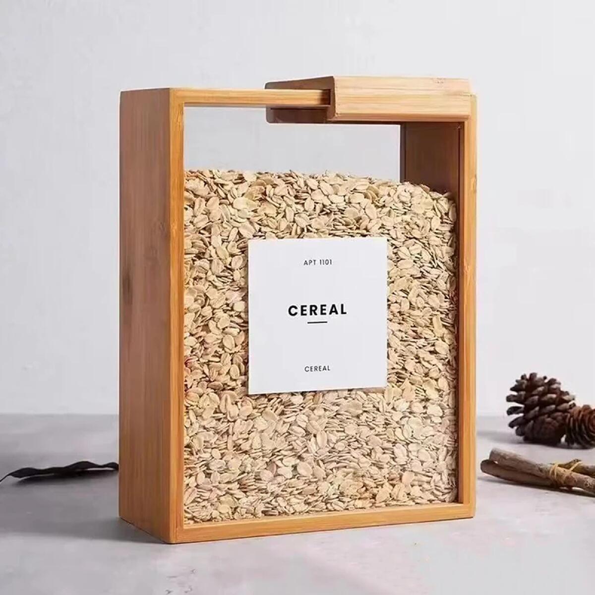 Food Storage Acrylic Containers - フードディスペンサー キッチンオーガナイザー 竹製密閉パントリー収納容器 パスタ、シリアル、米粉用 透明アクリル蓋付き 透明スライド蓋で整理しやすい
