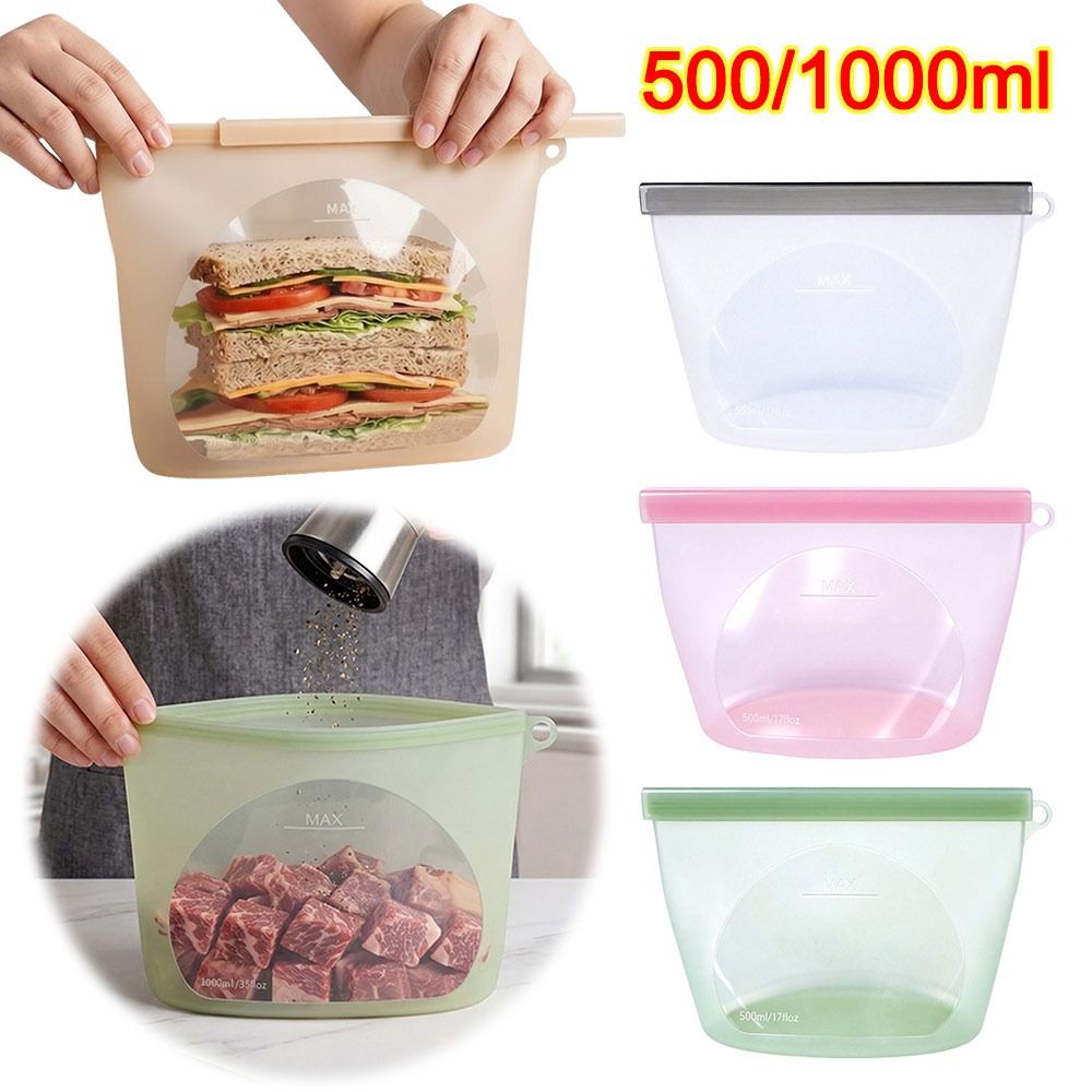 Food Storage Ziploc Bags - シリコン食品保存袋 防湿鮮度保持食品包装袋 再利用可能なジップロックデザイン フルーツ冷凍庫用シールバッグ
