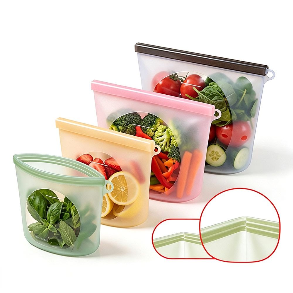 Food Storage Ziploc Bags - シリコン食品保存袋 防湿 再利用可能 食品包装袋 ジップロックデザイン 鮮度保持