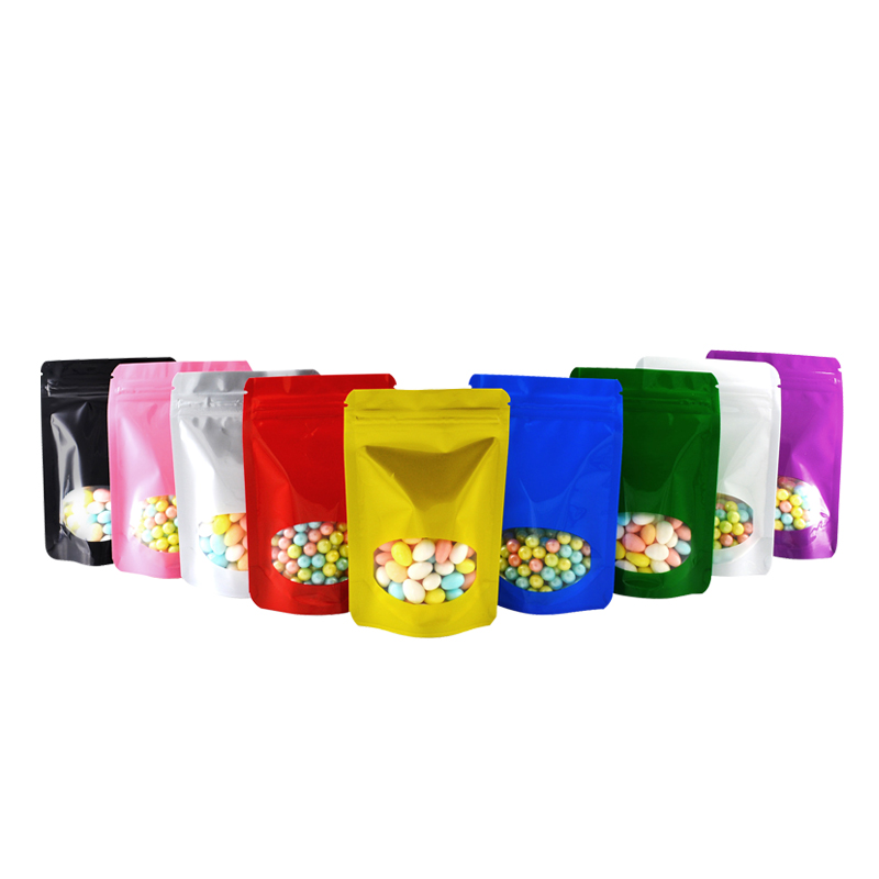 Food Storage Ziploc Bags - 100個色のアルミ箔スタンドアップジップロックポーチバッグと透明な窓スナック収納再封可能なバッグ送料無料