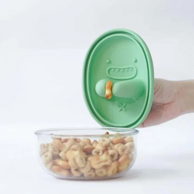 Food Storage Square Containers - ハンズフリースナックボックス、クラムなし、スナック収納ボックス、漫画柄クッキーボックス、食品グレードのシリコン製密閉防湿ボックス