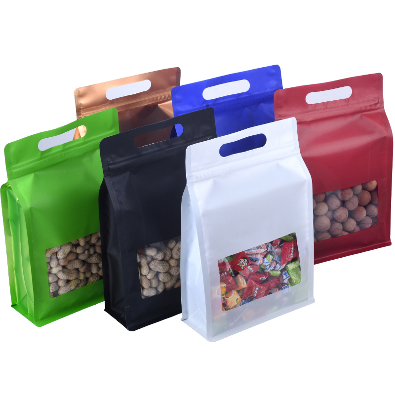 Food Storage Zip Lock Bags - カラーレーザースタンドアップパウチ正方形包装袋ジップロックバッグクリアフロントウィンドウバッグ食品ギフト保存袋透明ビニール袋