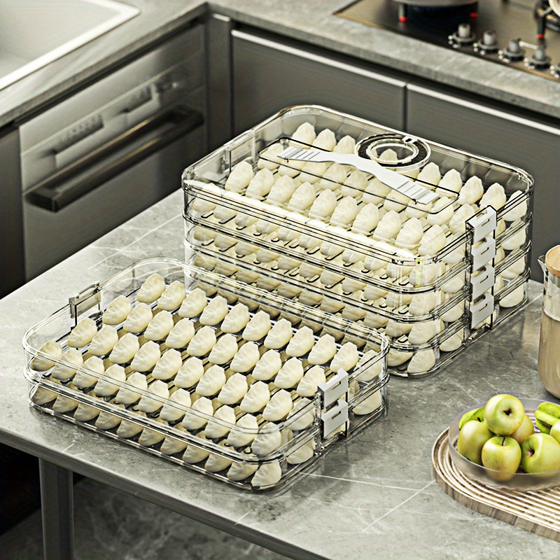 Food Storage Aluminum - 餃子収納ボックス、大容量多層冷凍庫クイック食品保管冷蔵庫密閉収納ボックス