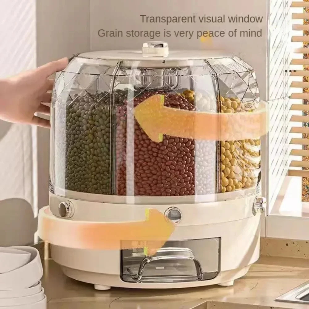 Food Storage Large Plastic Containers - 食品グレード回転式穀物ディスペンサー大容量米収納容器引き出し式キッチン乾燥シリアル食品収納オーガナイザービン