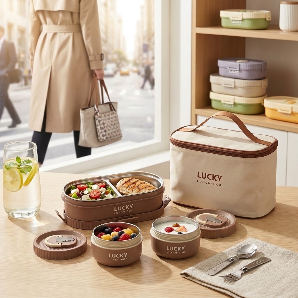Food Storage Containers B&M - 電子レンジ対応 304ステンレス製弁当箱セット、漏れ防止ポータブルランチボックス、子供と大人向けの保温食品保存容器