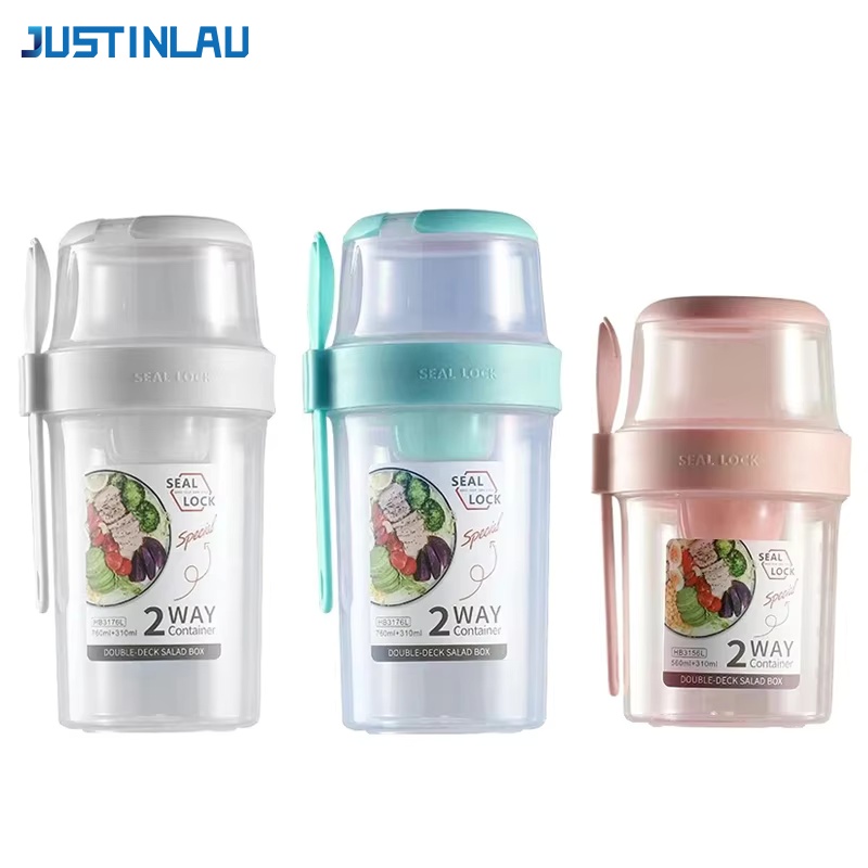 Food Storage Containers B&M - JUSTINLAU ポータブルフィットネス減量サラダカップ朝食フルーツヨーグルトカップ蓋スプーン屋外食品保存ピクニック弁当箱