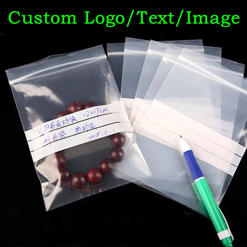 Food Storage Zip Lock Bags - 200枚入りPE透明プラスチック製ジップロック包装袋DIYロゴ入り抹茶抗酸化ジュエリー日付印入り食品スナックスパイス保存用ポーチ