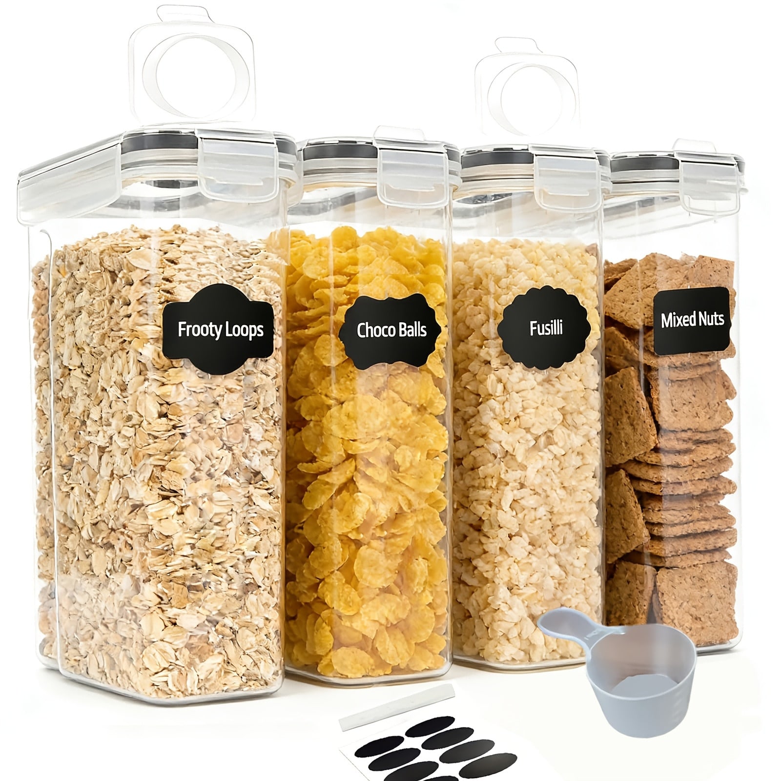 Food Storage Large Plastic Containers - 4個セット（4L / 135オンス）特大密閉食品保存容器、バルク食品保存用プラスチック容器、穀物、ナッツ、米用のパントリー整理用キャニスター、キッチンオーガナイザーと収納、キッチンアクセサリー、クリスマスギフト