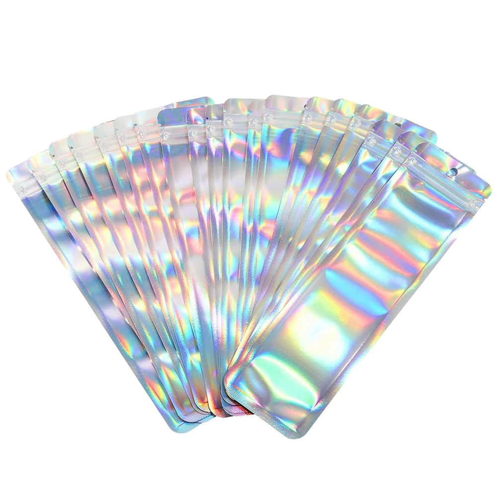 Food Storage Ziploc Bags - 50 個ロングホログラフィック包装袋ジップロックレーザーシールポーチパーティーネイルまつげ好意食品保存ジュエリーディスプレイ供給