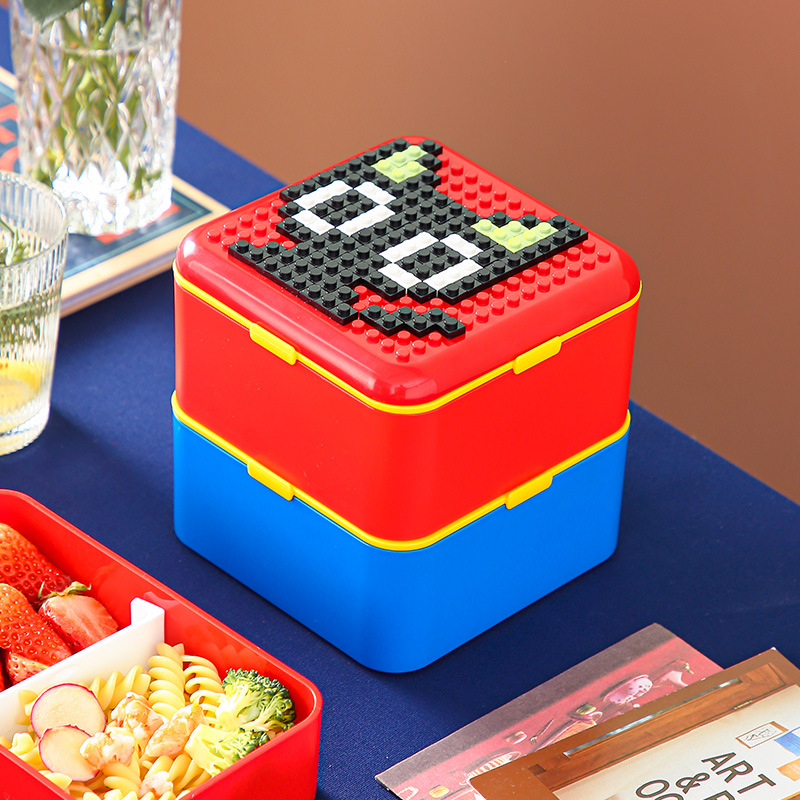 Food Storage Building - 面白い密閉型ランチ弁当箱セットDIYカラービルディングブロック組み立て式子供学生用食品カラフルピクニックフルーツサラダ収納