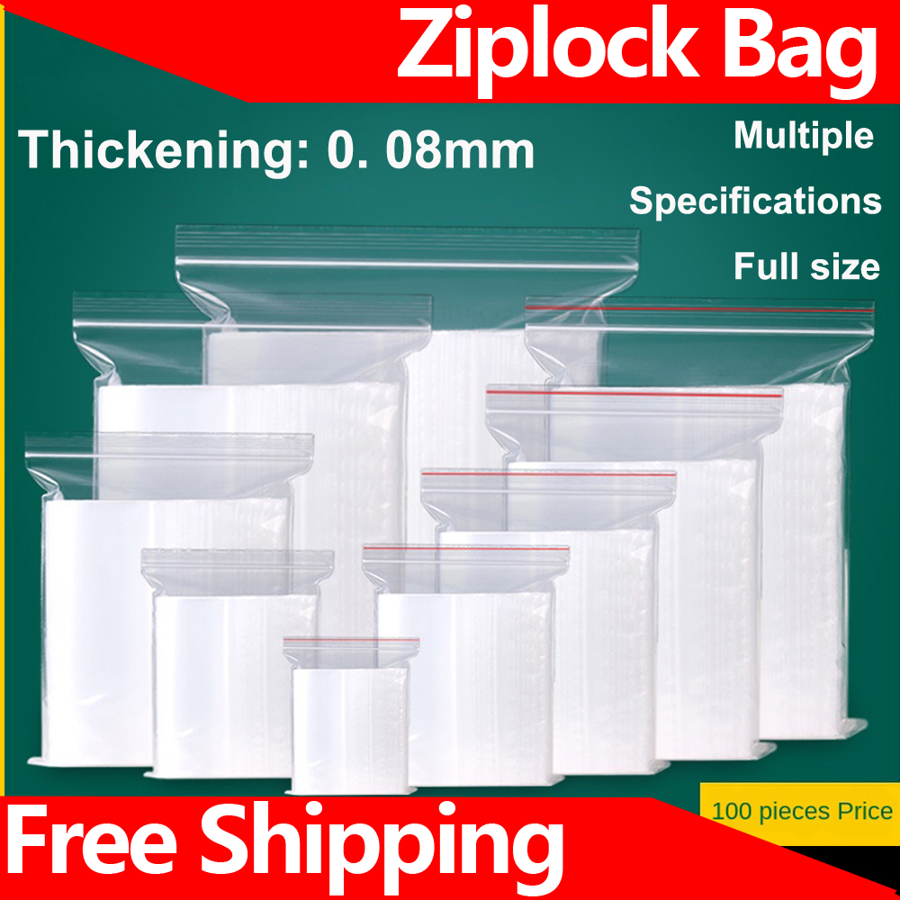 Food Storage Ziploc Bags - ジップロックバッグ透明厚いプラスチックシールバッグプラスチックPEポリバッグ新鮮な保管食品封筒バッグ再利用可能なジップバッグ8シルク