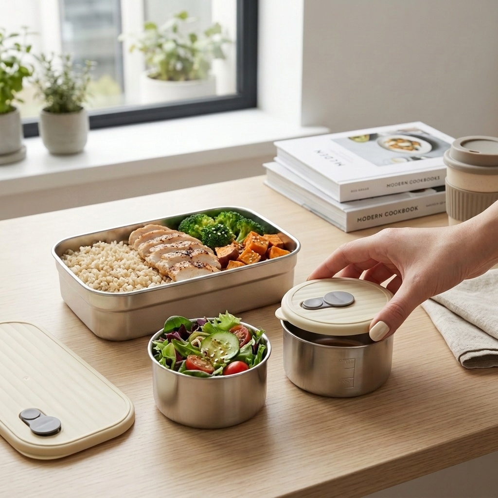 Food Storage Containers B&M - 電子レンジ対応 304ステンレス製弁当箱セット 3コンパートメント 食品保存容器 大人・子供用ランチボックス
