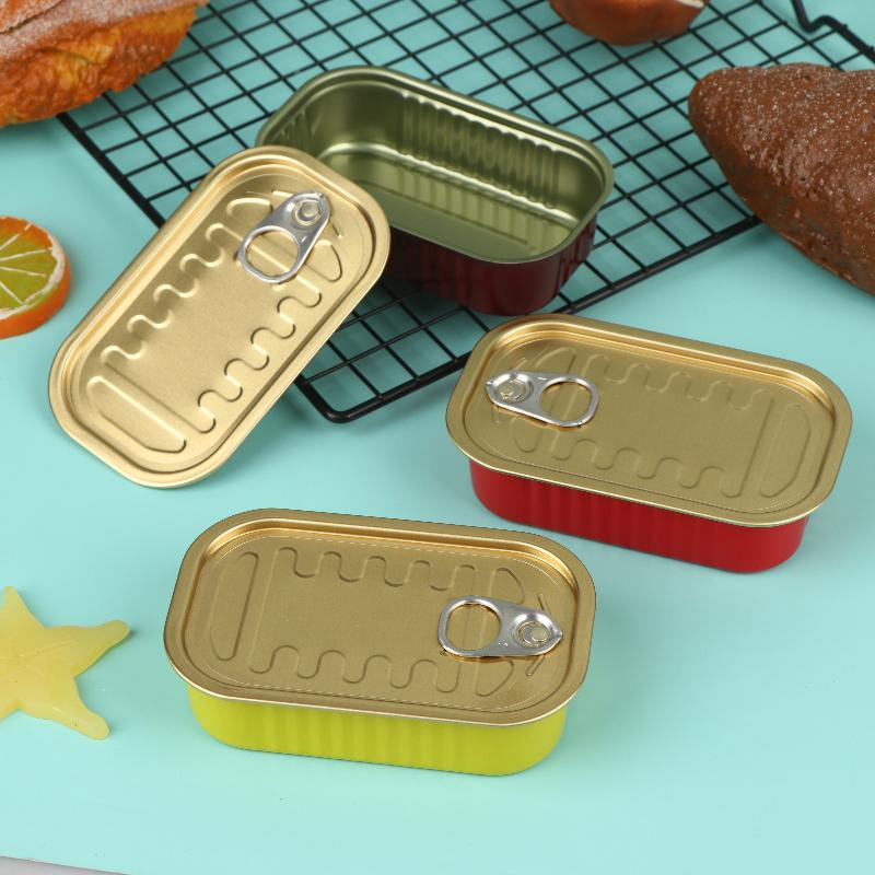 Food Storage Organizer - 2個入り 空のミニ缶 密封食品缶 プルリング付き蓋 金属製 長方形