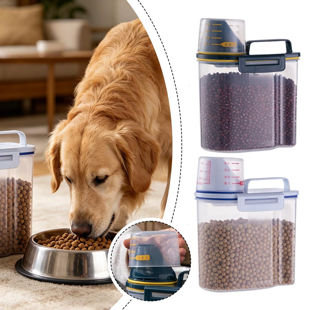 Food Storage Large Plastic Containers - プラスチック製ペットフード保存容器 計量カップ付き 耐久性があり、大容量、お手入れ簡単、乾燥気密ペットフード収納ビン