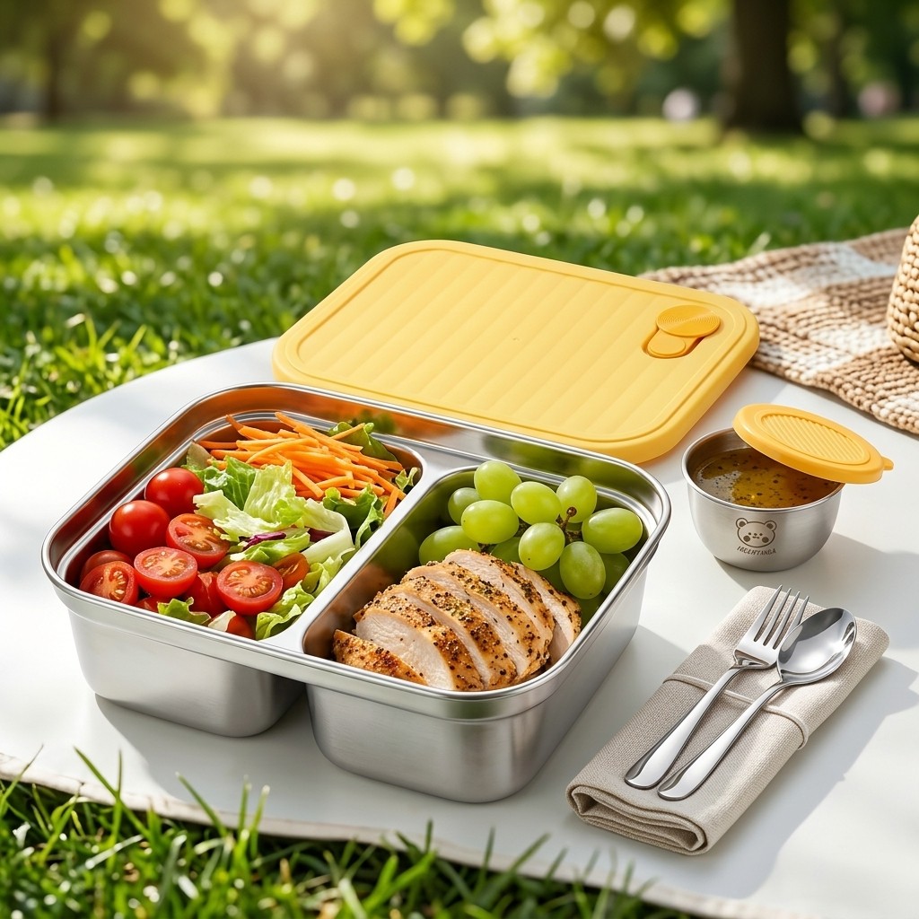 Food Storage Containers B&M - 304ステンレス製ランチ容器、子供や学生向けの携帯用密閉ランチボックス、フルーツサラダ用食品保存容器、ソースボックス付き