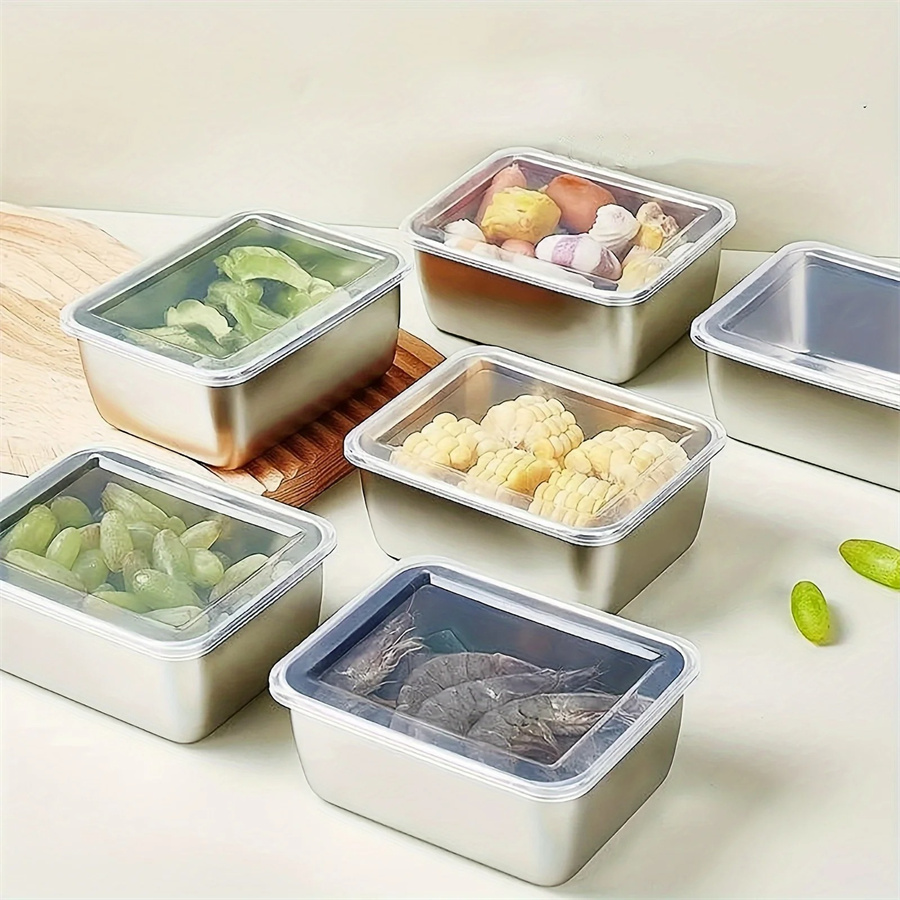 Food Storage Square Containers - 1/3/5 個ステンレス鋼食品収納ボックス鮮度保持ボックス蓋付き、長方形ソーセージ麺フルーツ皿カバー付き