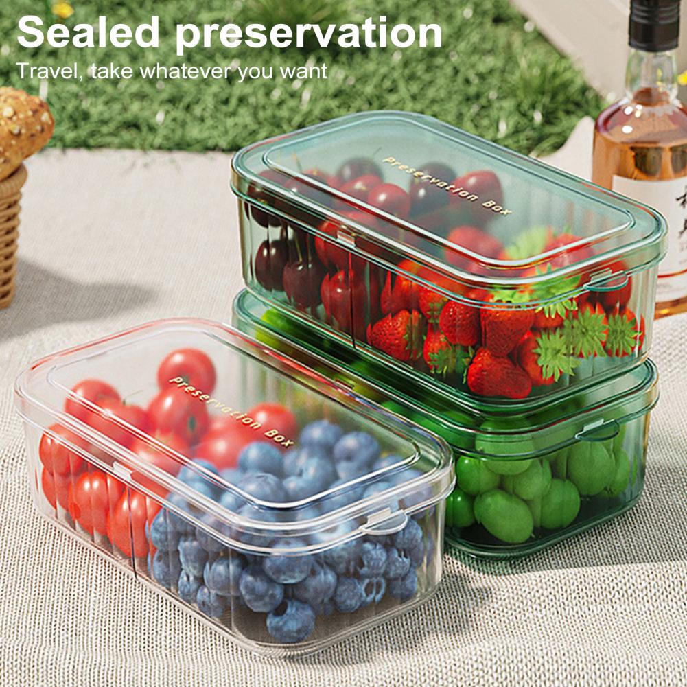 Food Storage Acrylic Containers - 多機能冷蔵庫用収納ボックス（仕切り付き）、調節可能な通気孔付き冷蔵庫収納容器、取り外し可能なスナック用バスケット