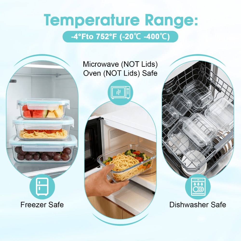 16個の密閉ガラス製食品保存容器、ピクニックボックス、電子レ - Food Storage Containers Glass のレビューと価格