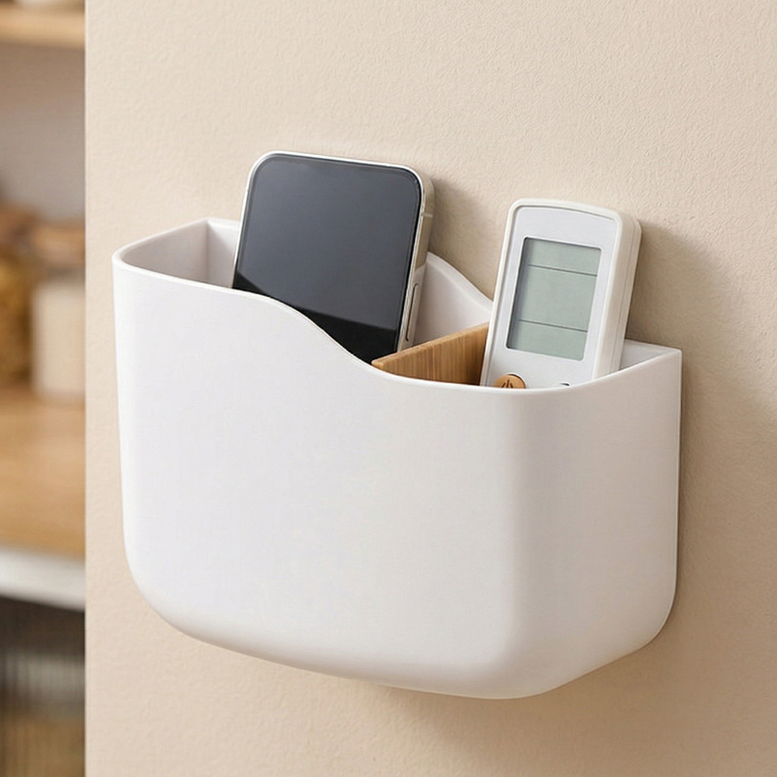 3個入りリモコンホルダー 壁掛けオーガナイザー 竹製仕切り  - Food Storage Organizer のレビューと価格