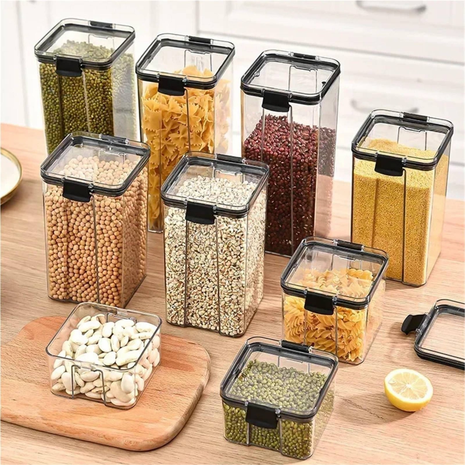 気密食品保存容器、防湿密閉穀物保存瓶、透明プラスチックキャニ - Food Storage Containers のレビューと価格