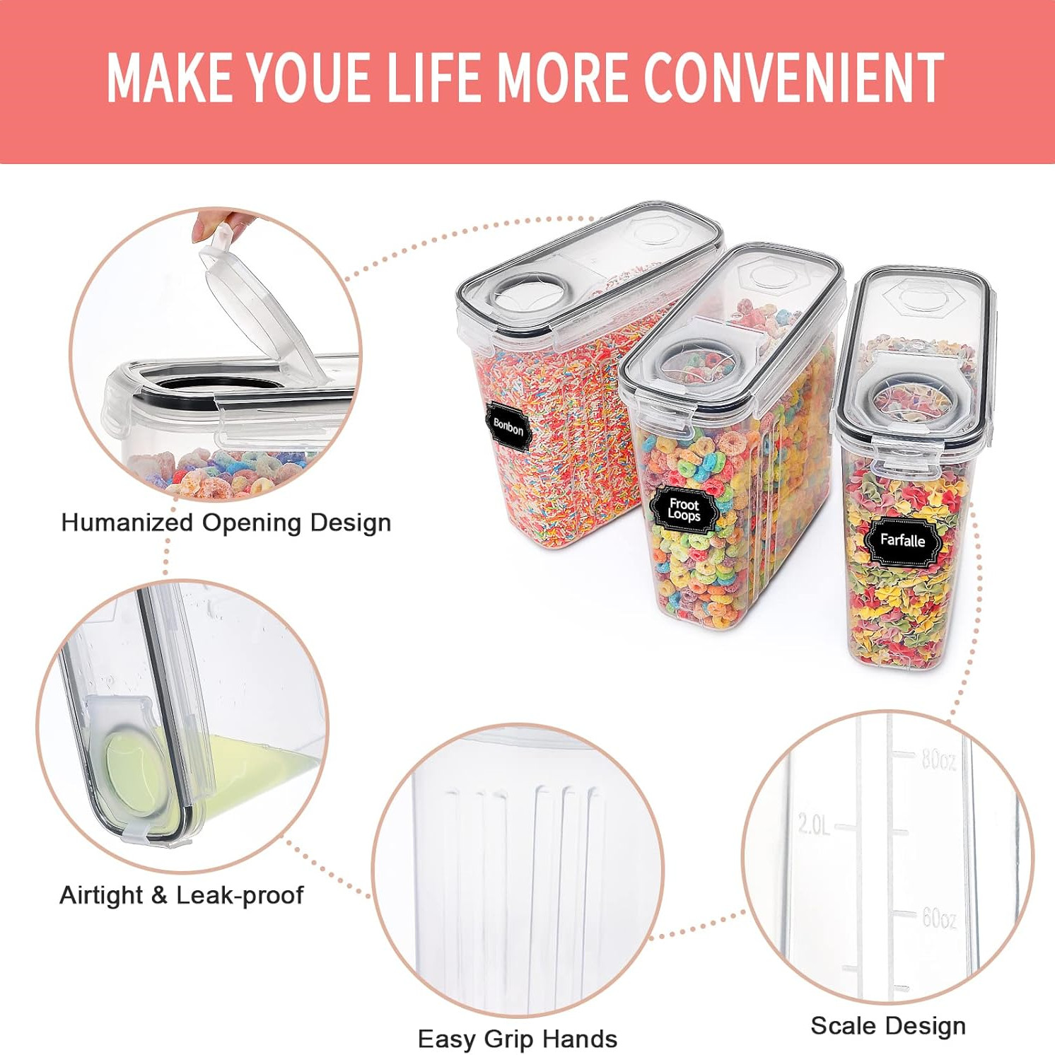 2.5L シリアル保存容器 蓋付き 1/2/4個 気密食品防 - Food Storage Acrylic Containers のレビューと価格