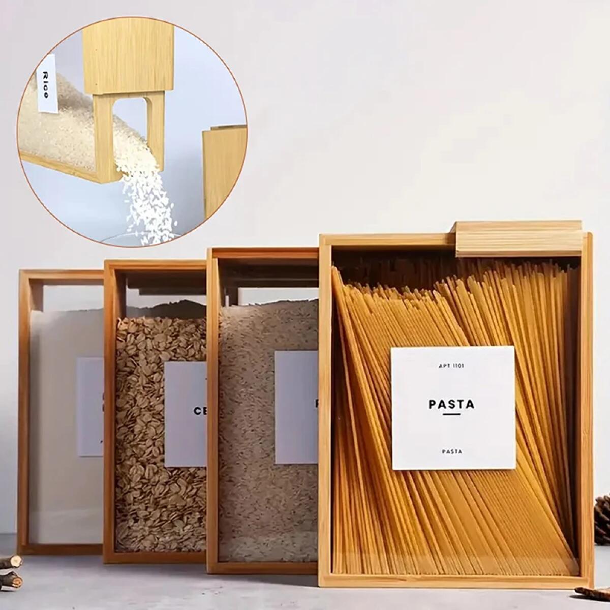 フードディスペンサー キッチンオーガナイザー 竹製密閉パント - Food Storage Acrylic Containers のレビューと価格