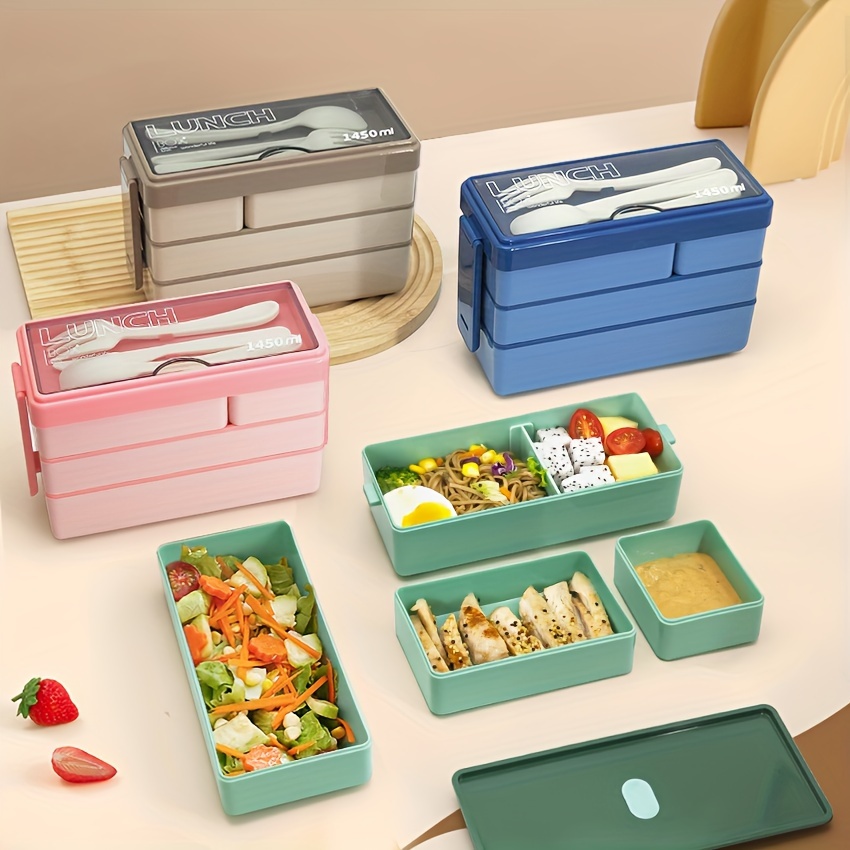 カトラリー付き大容量弁当箱,多層食品保存,積み重ね可能な漏れ - Food Storage Large Plastic Containers のレビューと価格