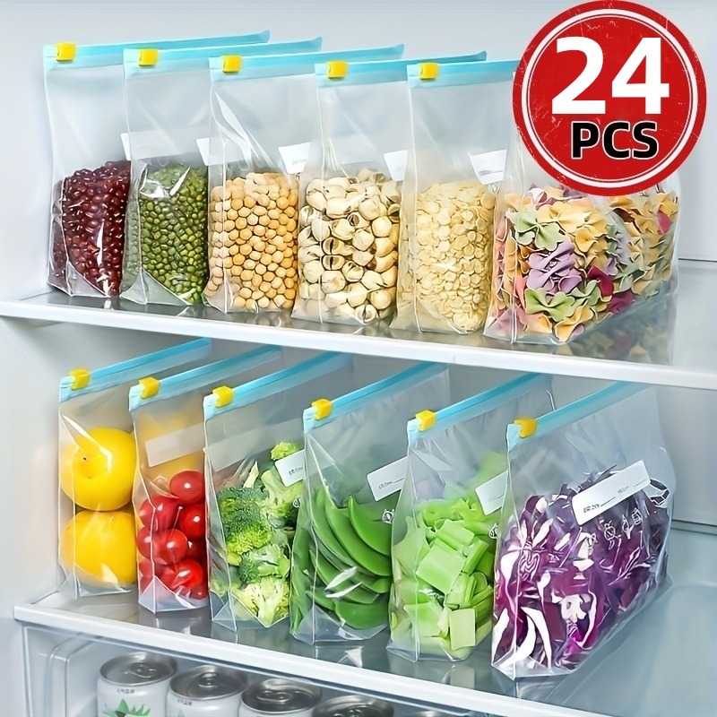 24枚入り再利用可能なジップロック食品保存袋、果物、肉、野菜 - Food Storage Ziploc Bags のレビューと価格