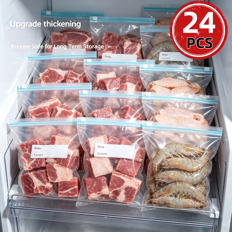 24枚入り再利用可能なジップロック食品保存袋、果物、肉、野菜 - Food Storage Ziploc Bags のレビューと価格