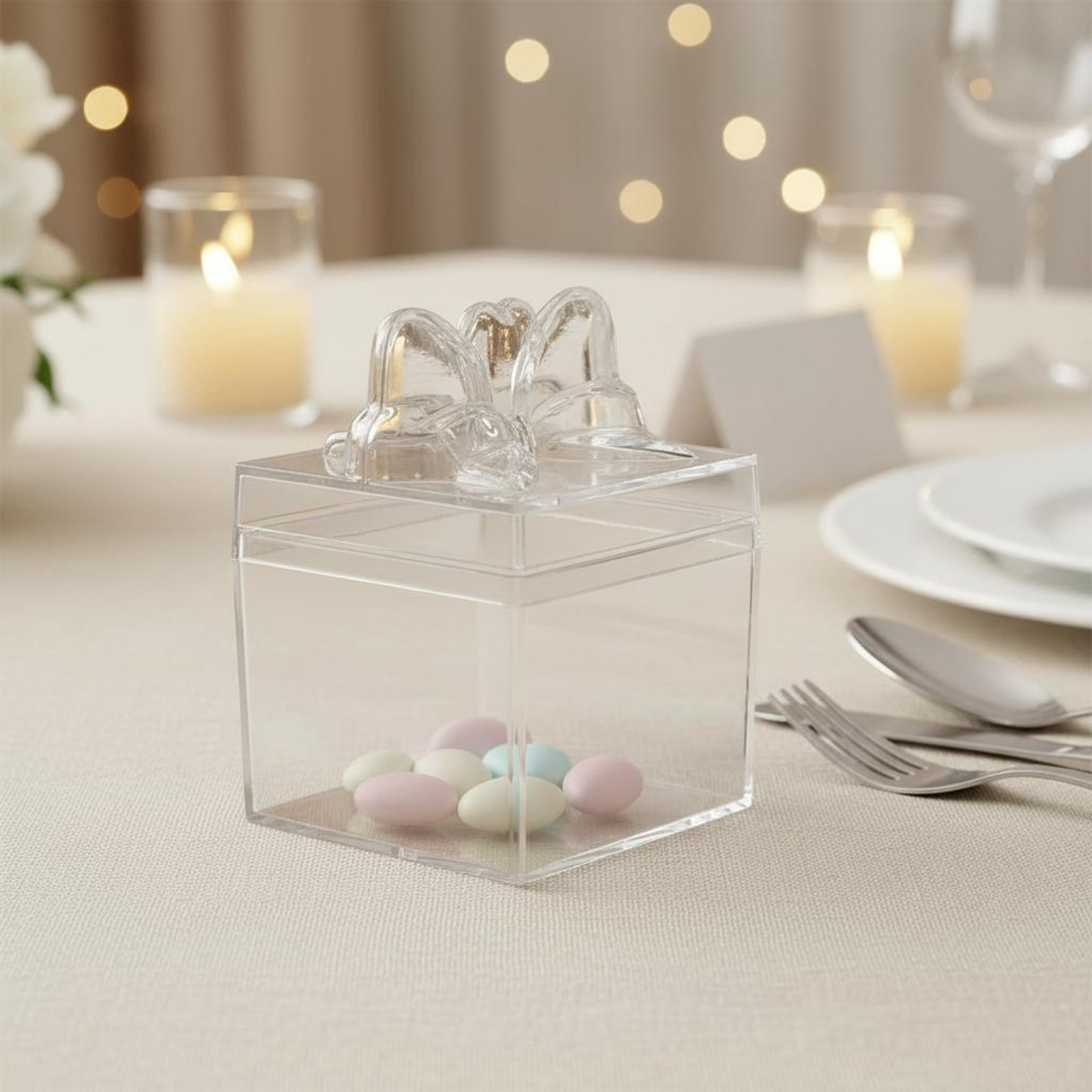 透明プラスチック製キャンディボックス、リボン付き多目的透明キ - Food Storage Containers のレビューと価格