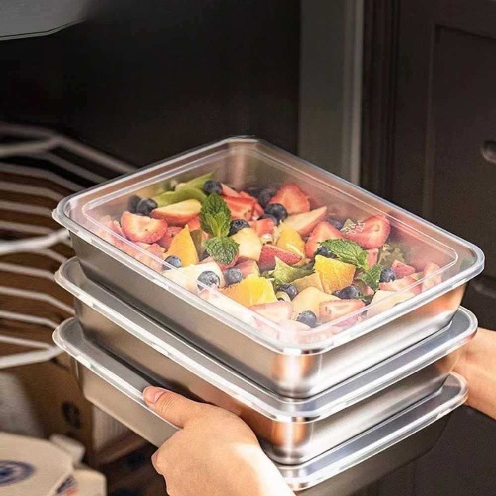 食品グレードのステンレス製サービングトレイ（蓋付き）、多目的 - Food Storage Square Containers のレビューと価格