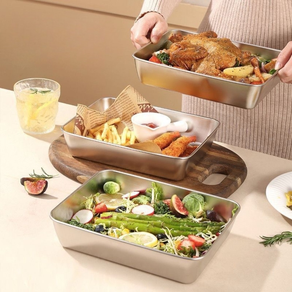 食品グレードのステンレス製サービングトレイ（蓋付き）、多目的 - Food Storage Square Containers のレビューと価格