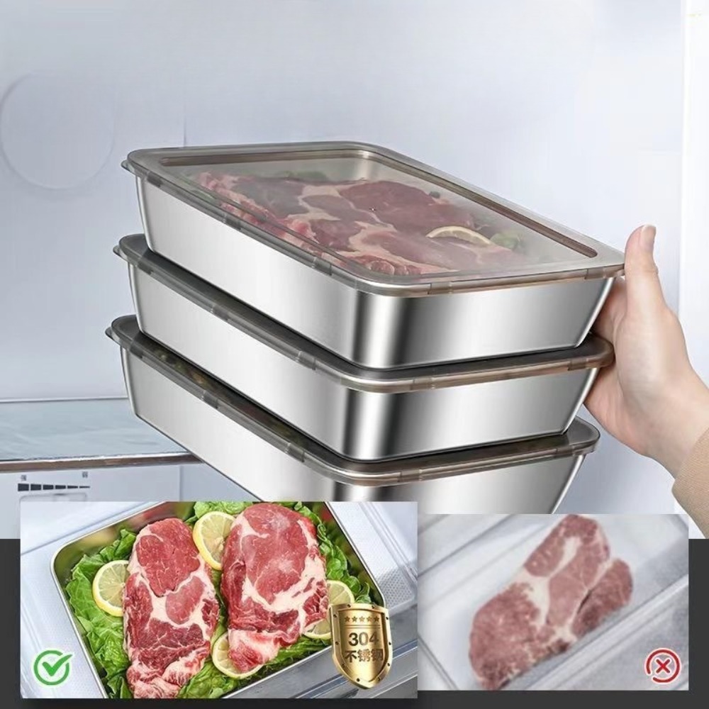 食品グレードのステンレス製サービングトレイ（蓋付き）、多目的 - Food Storage Square Containers のレビューと価格