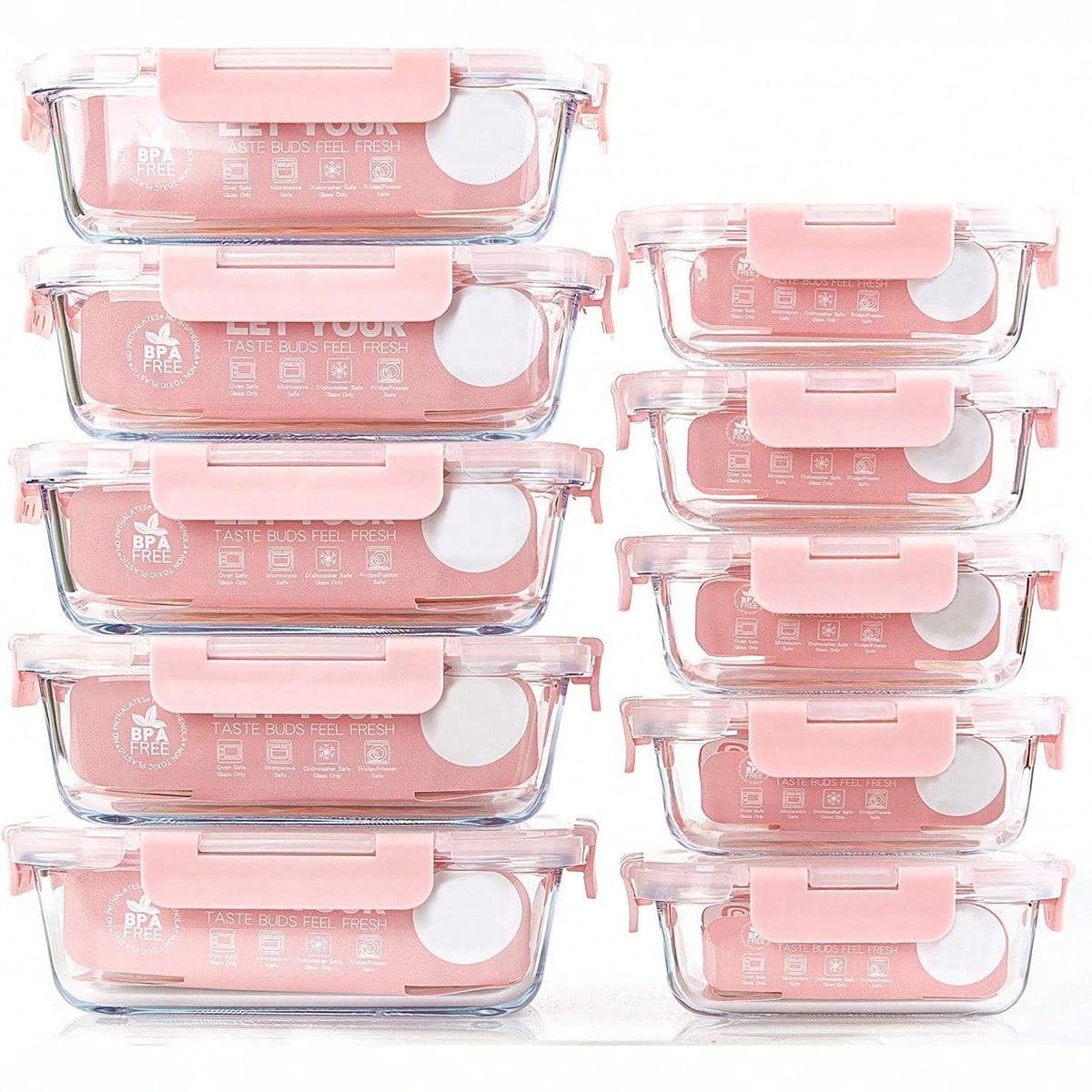 10個入りガラス製ミールプレップ容器、蓋付き食品保存容器、気 - Food Storage Square Containers のレビューと価格