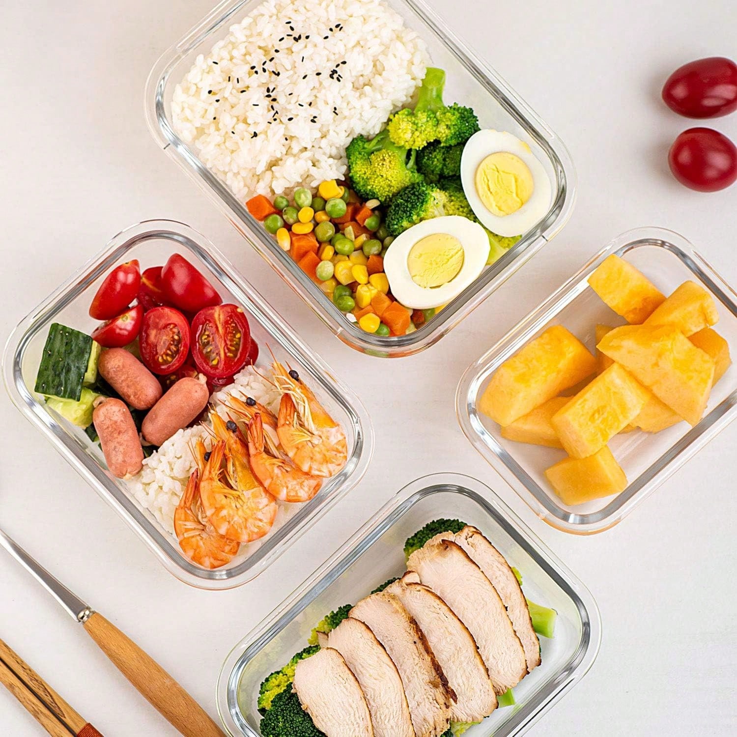 10個入りガラス製ミールプレップ容器、蓋付き食品保存容器、気 - Food Storage Square Containers のレビューと価格