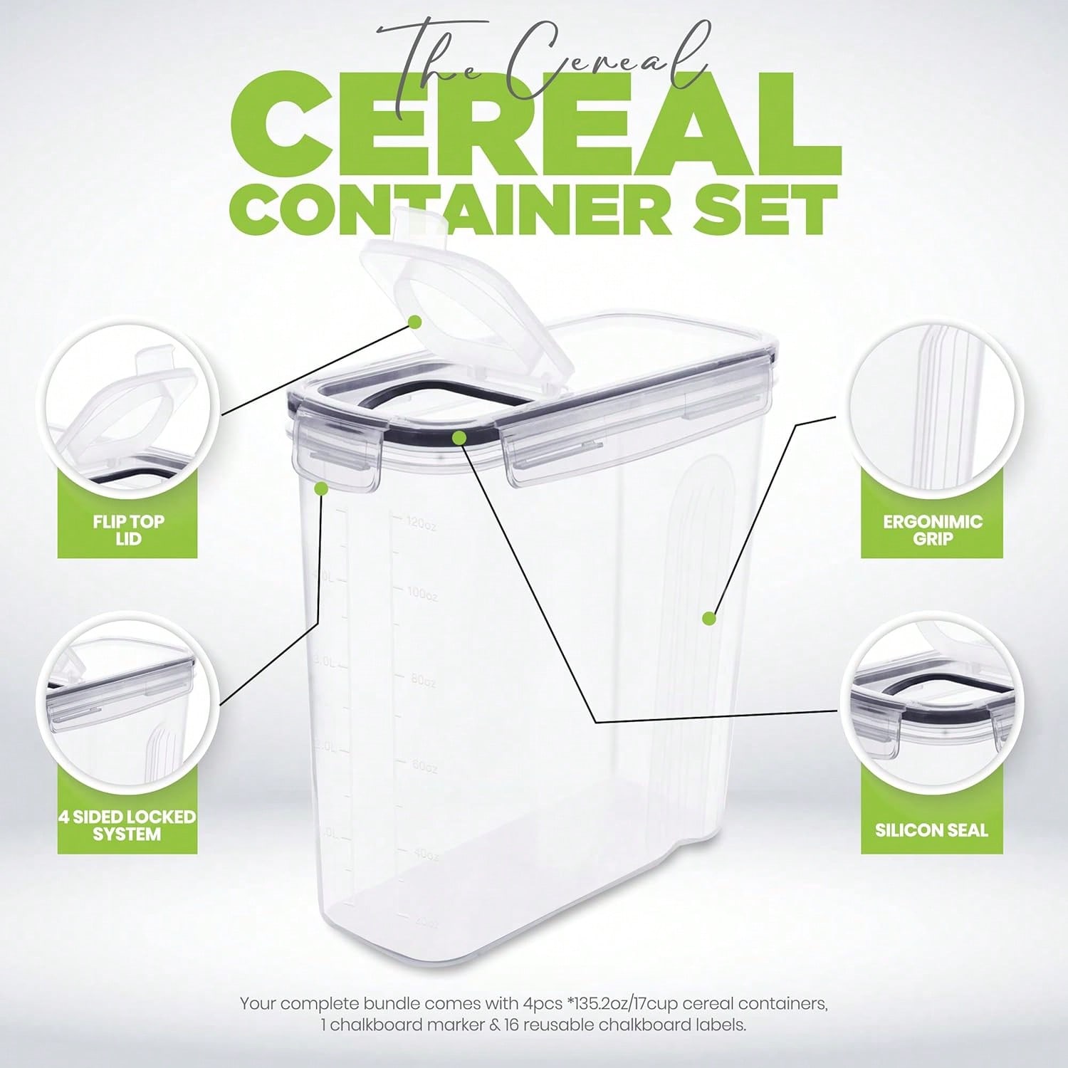 4個セット（4L / 135オンス）特大密閉食品保存容器、バ - Food Storage Large Plastic Containers のレビューと価格