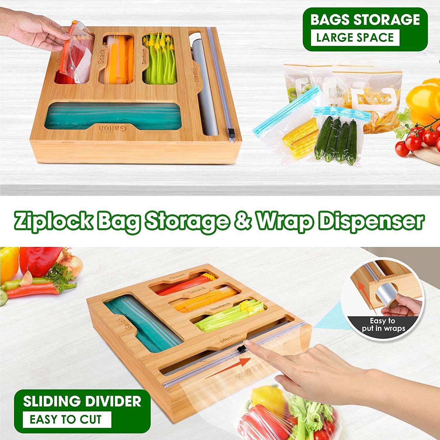 竹ジップロックフードバッグホルダー、壁収納ラック、キッチン収 - Food Storage Zip Lock Bags のレビューと価格