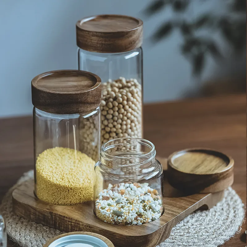 木製蓋付きガラスジャー,気密キャニスター,密閉フード容器,ベ - Food Storage Containers Glass のレビューと価格