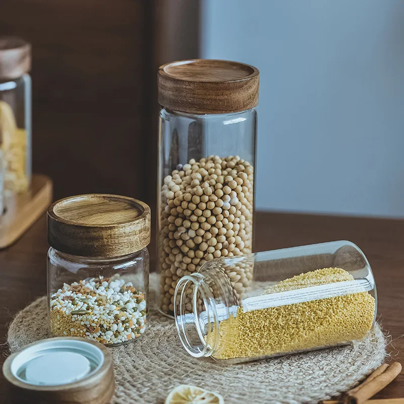 木製蓋付きガラスジャー,気密キャニスター,密閉フード容器,ベ - Food Storage Containers Glass のレビューと価格