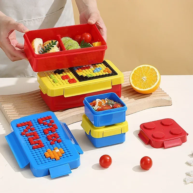 ポータブル密閉ランチボックス カラフルな積み木型 子供用学生 - Food Storage Building のレビューと価格