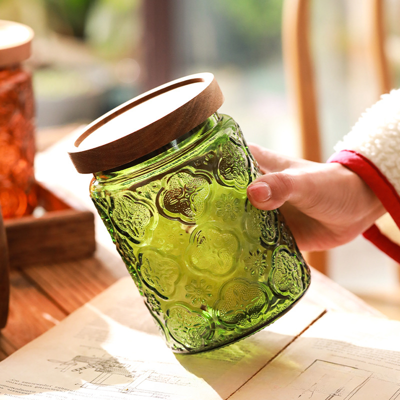 木製の蓋付きのガラス製収納ジャー,気密,ヴィンテージ,クッキ - Food Storage Containers Glass のレビューと価格