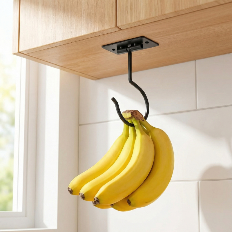 ブラックメタル製粘着式バナナフック折りたたみ式収納ラック省ス - Food Storage Organizer のレビューと価格